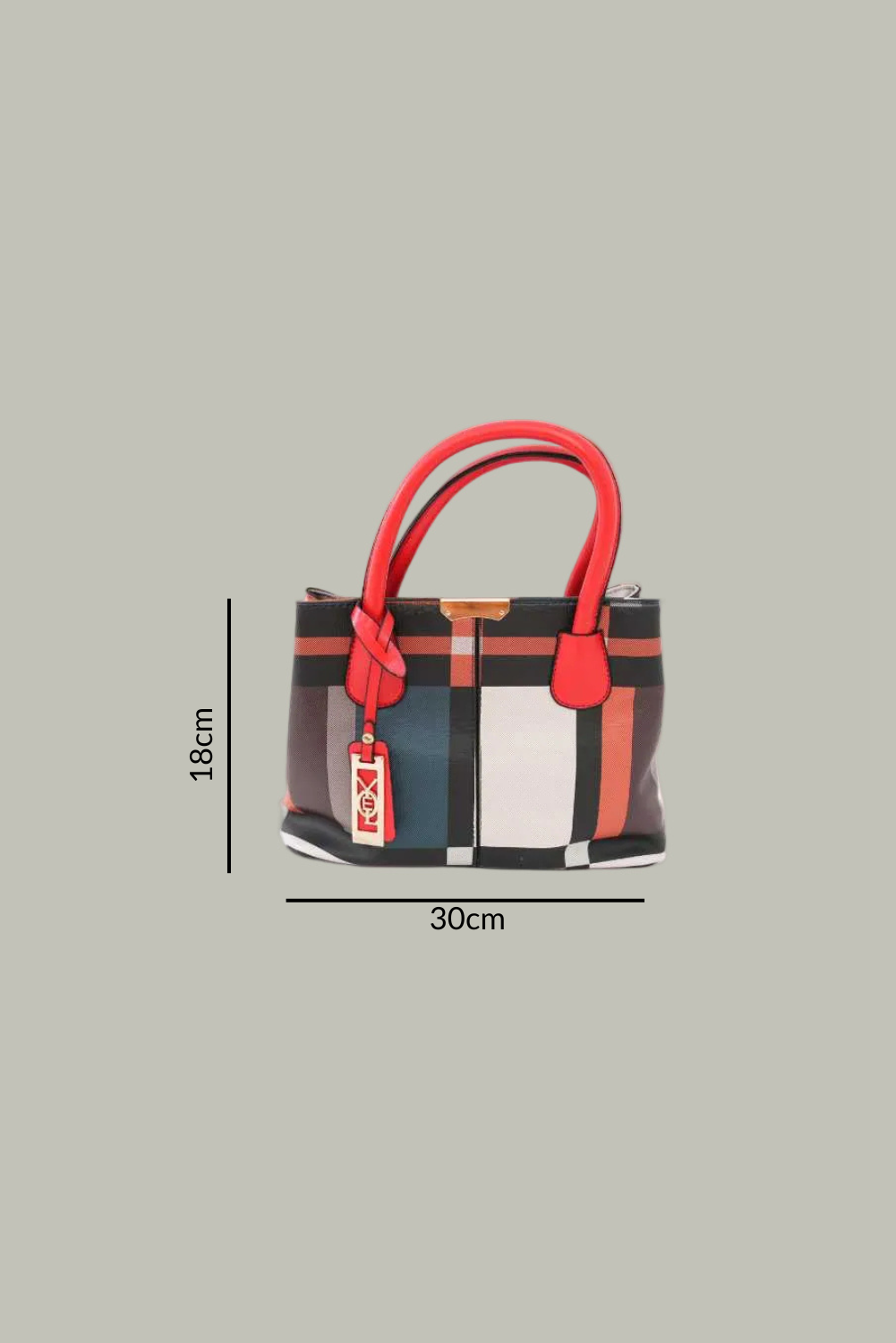 Handbag with multicolor square pattern