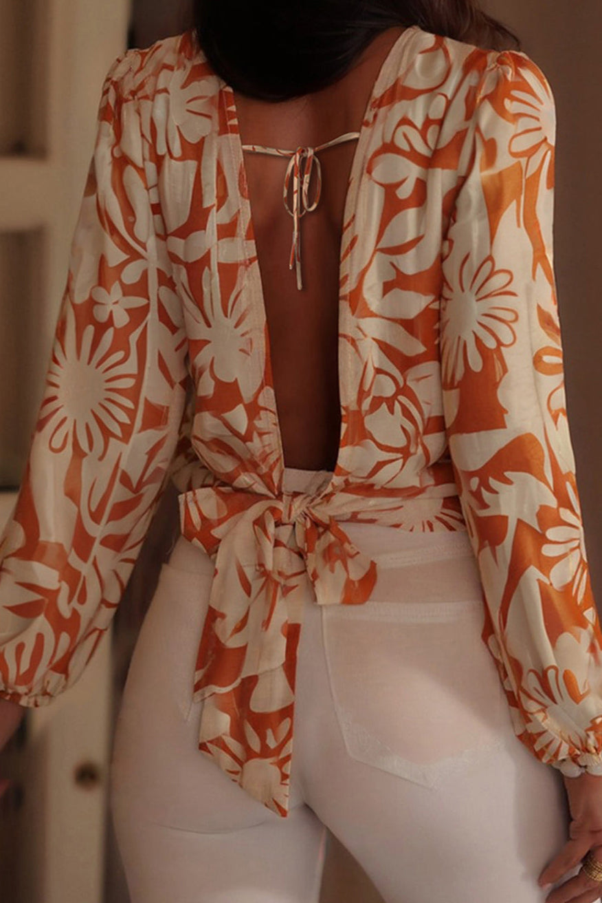 Open back orange blouse