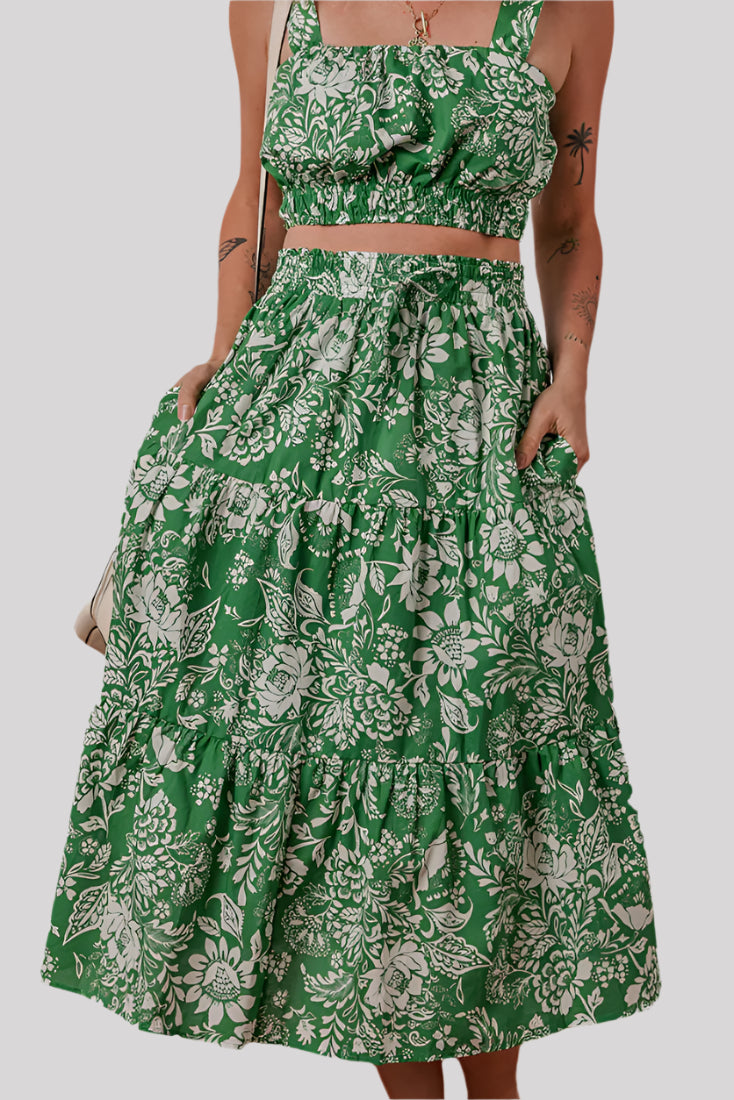 Green floral 2-piece