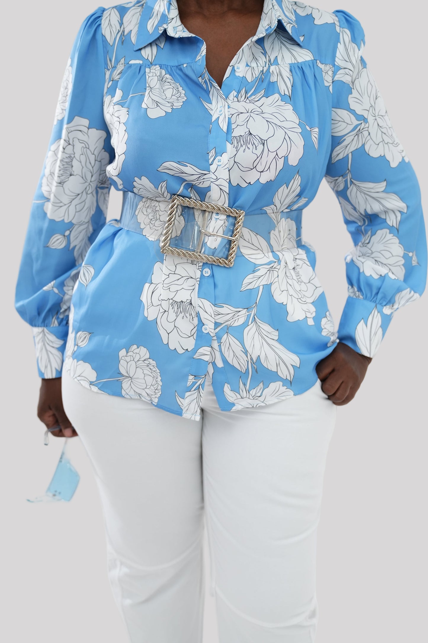 baby blue flower blouse