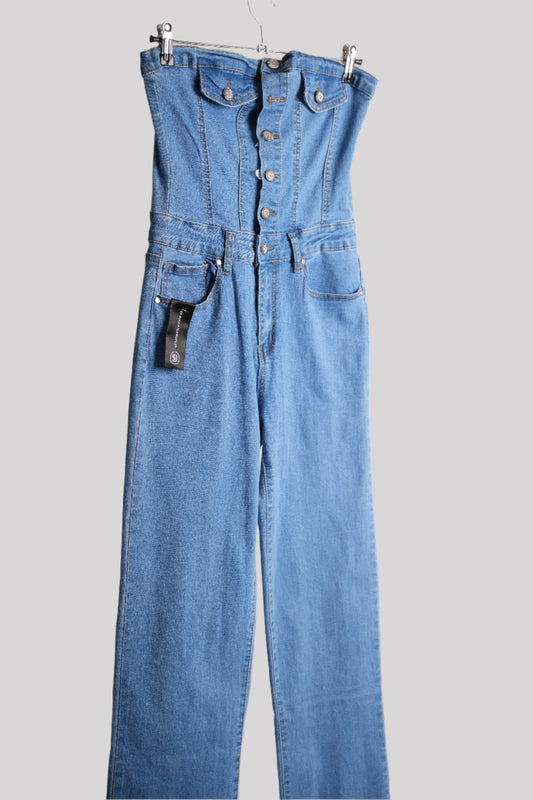 Strapless denim jumpsuit