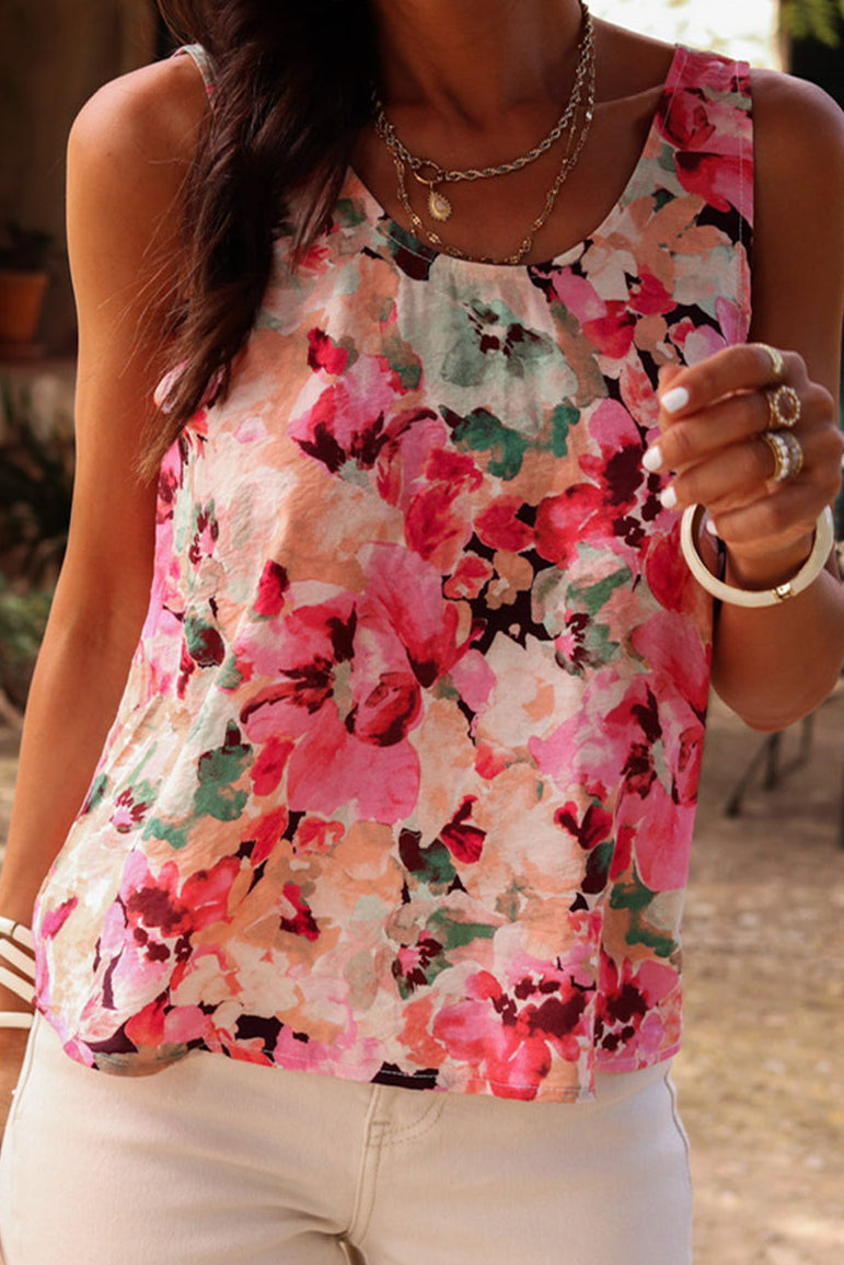 Pink floral open-back blouse