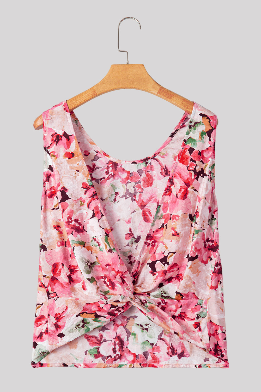 Pink floral open-back blouse