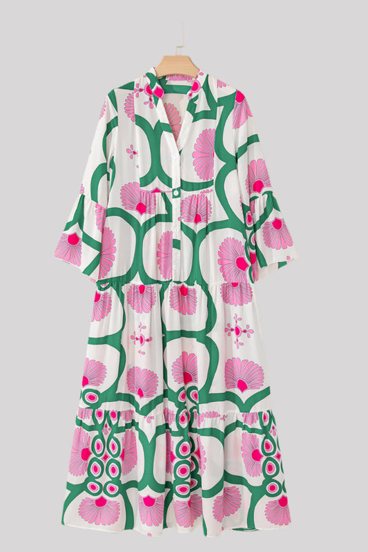 Green and pink long dress