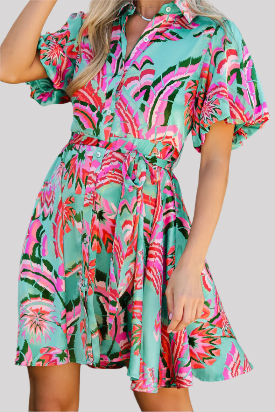 Green patterned short dress
